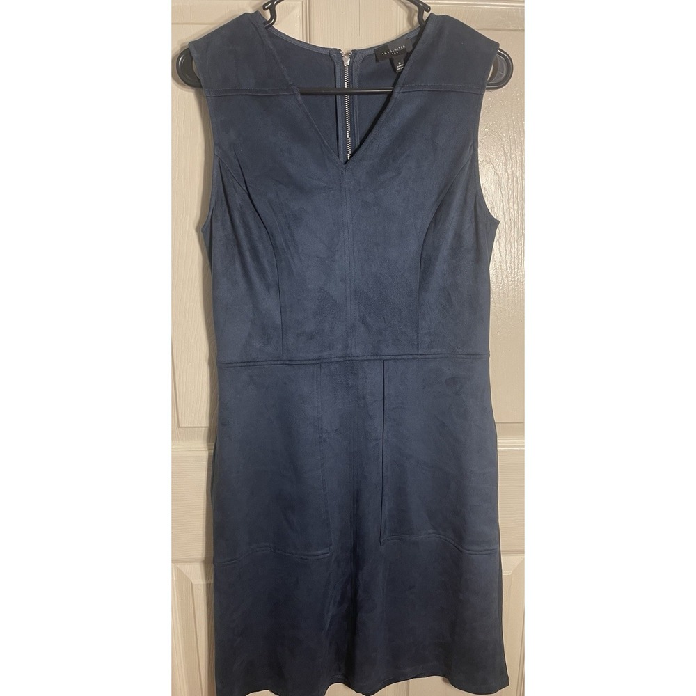 Limited‎ SZ 8 Navy Blue Sueded Back Zip Sleeveless Dress with pockets!